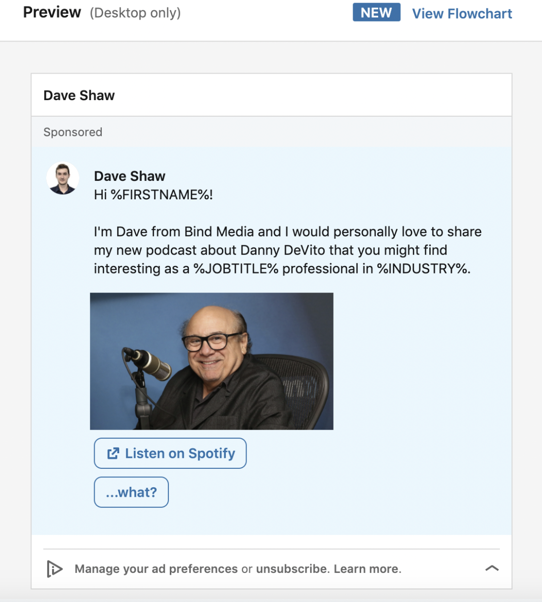 LinkedIn Ad conversation example