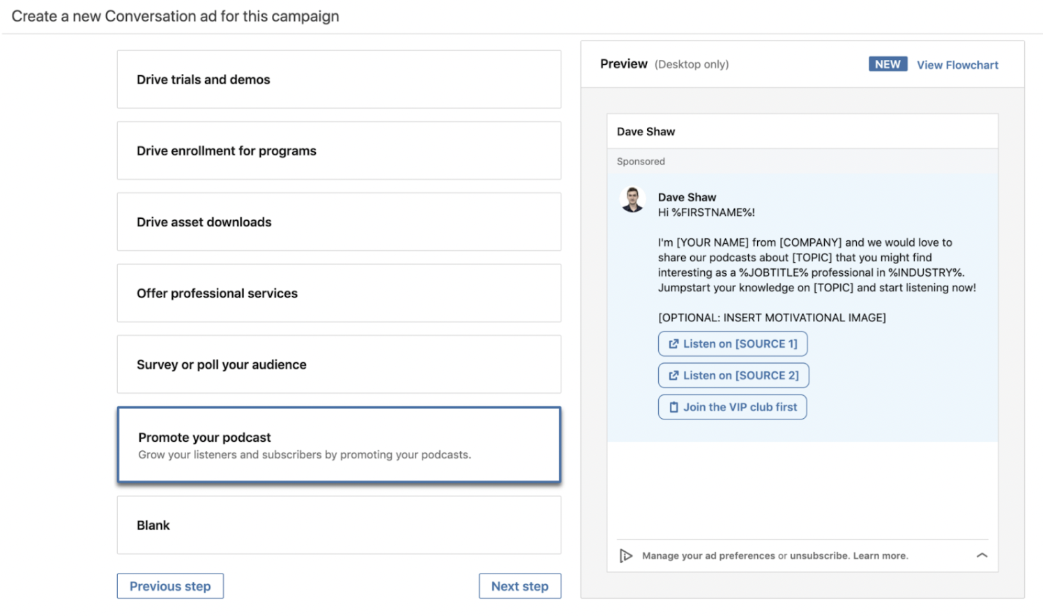 Using templates for Conversation Ads